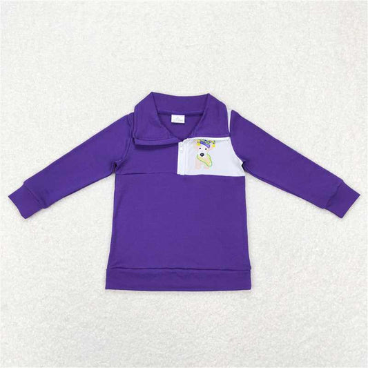 5.20 RTS NO MOQ Baby Boys Long Sleeve BT0492 Mardi Gras Dogs Purple Zip Pullovers Tops