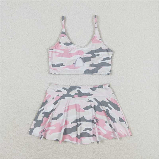 S0285 Baby Girls Summer Pink Camo Top Bottoms 2pcs Swimsuits