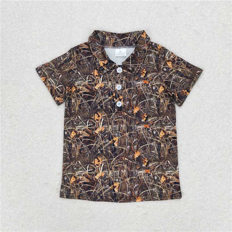 RTS NO MOQ Summer Baby Boys Shirt BT0639 Green Camo Grasses Short Sleeve Buttons Tee Shirts Tops