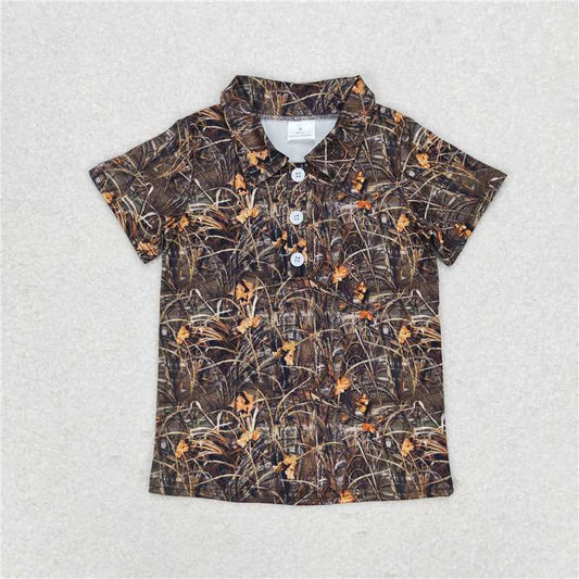 RTS NO MOQ Summer Baby Boys Shirt BT0639 Green Camo Grasses Short Sleeve Buttons Tee Shirts Tops