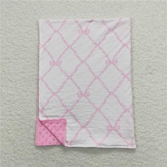BL0132 Baby Girls Pink Bows Minky Blankets