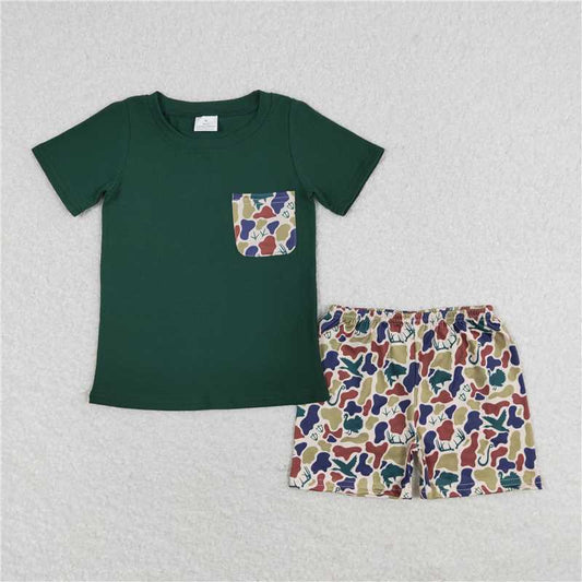 RTS NO MOQ Baby Boys kids Summer Sets BSSO0923 Duck Brown Green Camouflage Pocket Short Sleeve Shorts Set