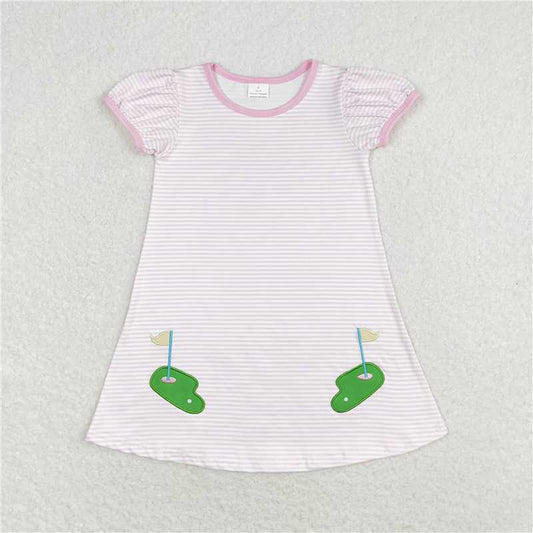 7.30 RTS NO MOQ Summer Baby Girls Dresses GSD0829 Golf Pink Stripes Short Sleeve Knee Length Dresses