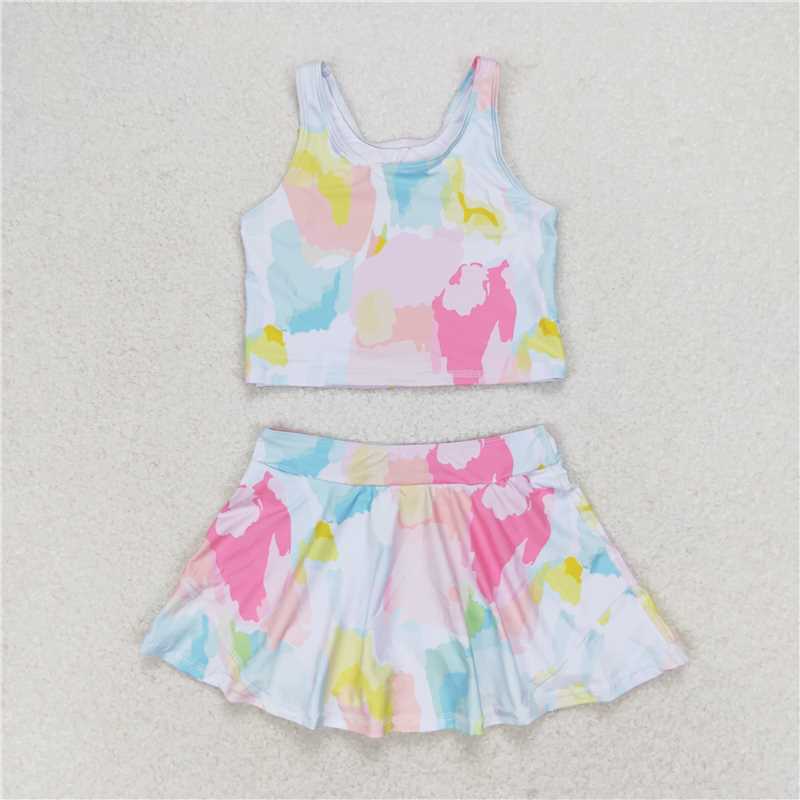 GSD0991  Baby Girls Summer Colorful Tie Dye Top Skirts Active Wear Clothes Sets