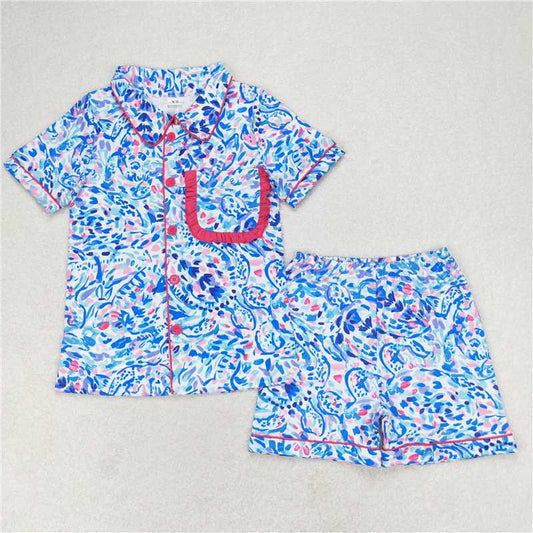 7.4 RTS NO MOQ Adult Women Summer Sets GSSO1097 Water Paisley Shirt Shorts Pajamas Clothes Sets