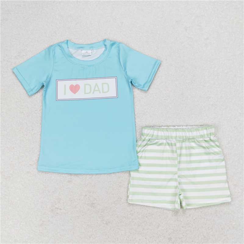 RTS NO MOQ Baby Boys kids Summer Sets BSSO0878 Blue short-sleeved green striped shorts suit