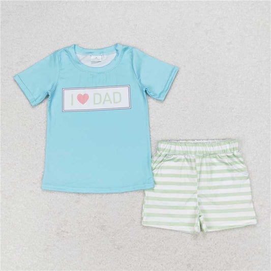 RTS NO MOQ Baby Boys kids Summer Sets BSSO0878 Blue short-sleeved green striped shorts suit