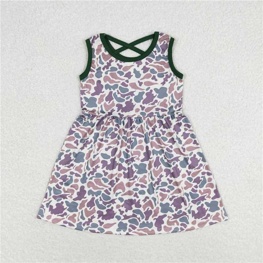7.30 RTS NO MOQ Summer Baby Girls Dresses GSD1042 Grey Camo Sleeveless Cross Back Knee Length Dresses