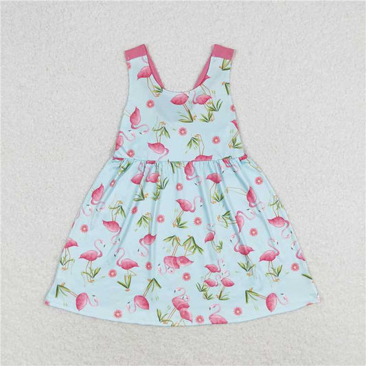 7.30 RTS NO MOQ Summer Baby Girls Dresses GSD0693 Flamgo Sleeveless Bows Summer Knee Length Dresses