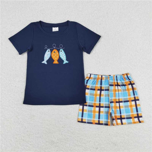 RTS NO MOQ Baby Boys kids Summer Sets BSSO0465 Fishes Shirts Shorts Summer Clothes Sets