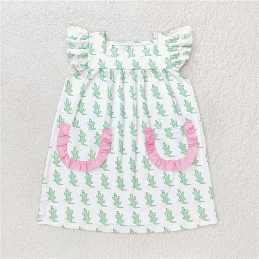 7.30 RTS NO MOQ Summer Baby Girls Dresses GSD1050 Crocodile Green Knee Length Dresses