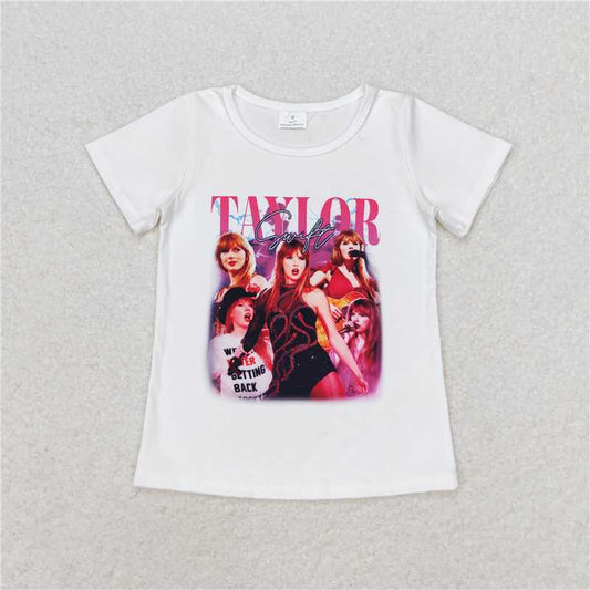 RTS NO MOQ Summer Baby Girls Short Sleeve GT0604 White Short Sleeve  Hot Pink Singer Tee Shirts Tops