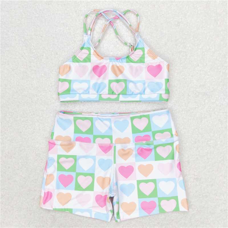 S0373 Baby Girls Pink Hearts Top Shorts Swimsuits