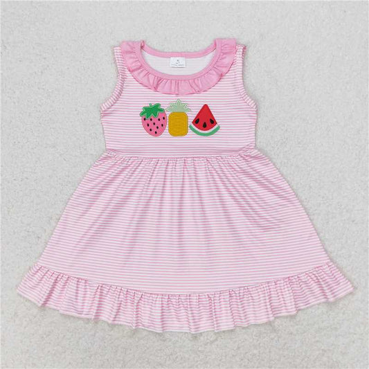 7.30 RTS NO MOQ Summer Baby Girls Dresses GSD1055 Pink Stripes Watermelon Knee Length Dresses