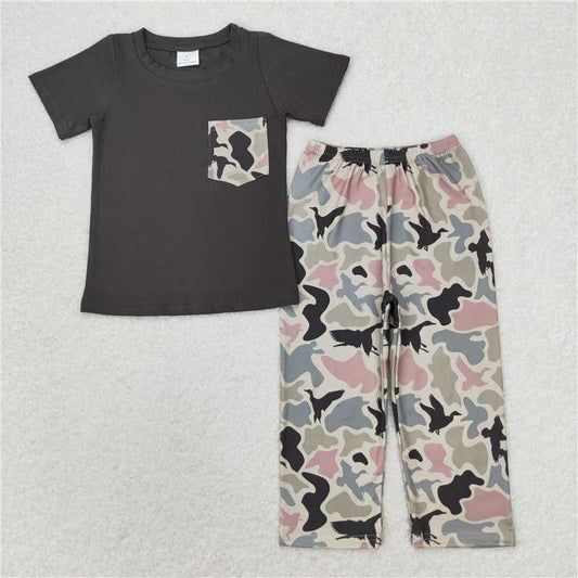 RTS NO MOQ Baby Boys Summer Sets BSPO0415 Grey Pocket Top Duck Camo Pants Clothes Sets