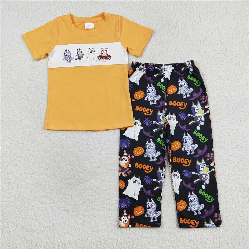 RTS NO MOQ Baby Boys Summer Sets BSPO0406 Halloween Dogs Shirt Tops Pants Clothes Sets