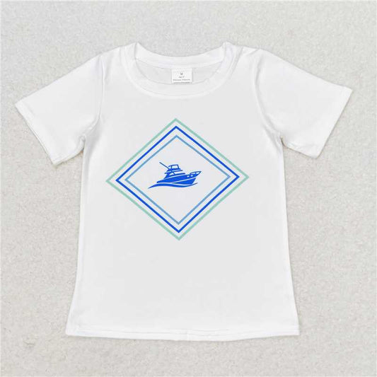 RTS NO MOQ Summer Baby Boys Shirt BT0613 White Ship Short Sleeve Tee Shirts Tops
