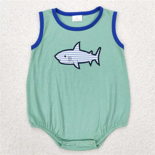 6.27 RTS NO MOQ Baby Boys Summer Bodysuit SR1590 Green Shark Summer Sleeveless Rompers