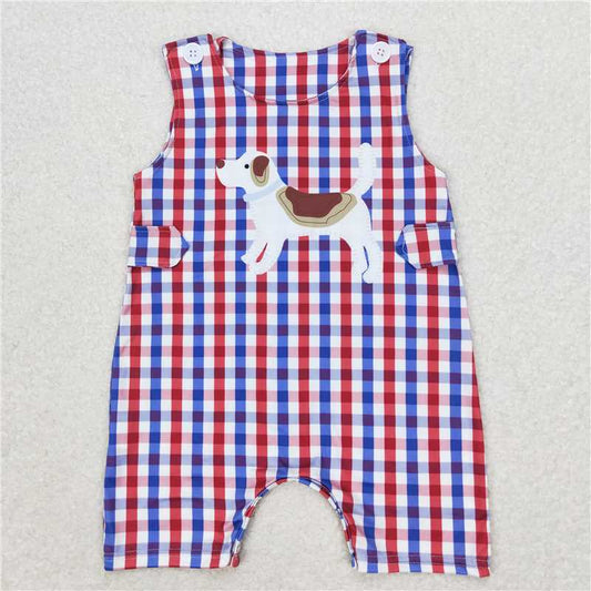 6.6 RTS NO MOQ Baby Boys Summer Bodysuit SR0821 Dogs Blue Red Checkered Rompers