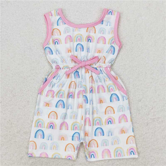 RTS NO MOQ Summer Baby Girls Bodysuit SR1600 Colorful Rainbow Pockets Jumpsuits
