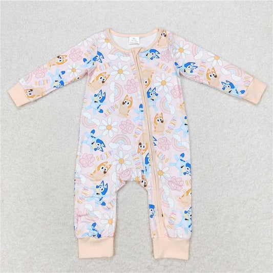 7.7 RTS NO MOQ Baby Boys Bodysuit LR0976 Long Sleeve Dog Rainbow Zip Rompers