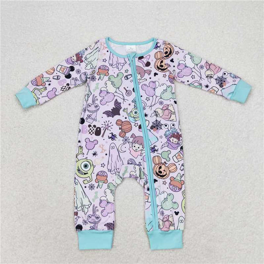 7.7 RTS NO MOQ Baby Boys Bodysuit LR0969 Monster Long Sleeve Zip Rompers