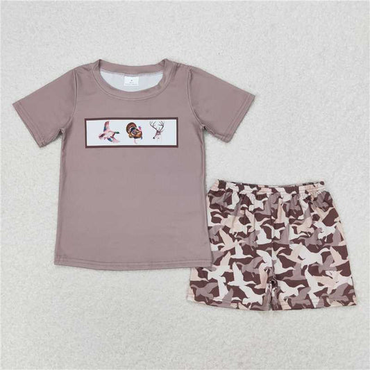 BSSO0953 Baby Boys Camo Duck Turkey Deer Shirt Shorts Clothes Sets