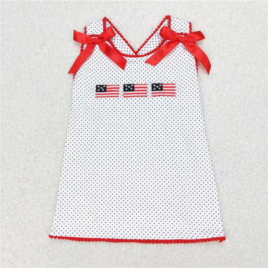 RTS NO MOQ Summer Baby Girls Short Sleeve GT0599 Flag Embroidery 4th Of July Sleeveless Tee Shirts
