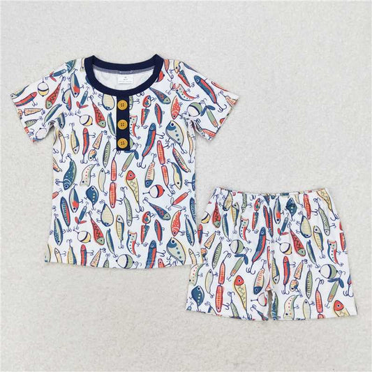 BSSO0987 Baby Boys Fishing Short Sleeve Shirt Shorts Pajamas Clothes Sets