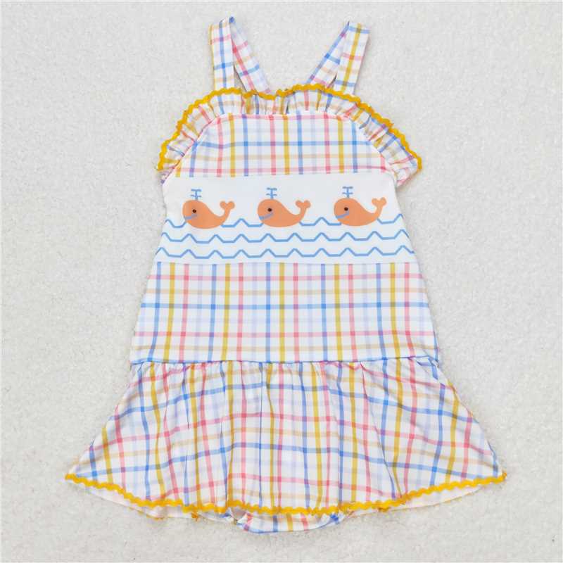 S0396 Baby Girls Orange Whales Ruffle One Piece Swimsuits