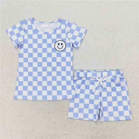 BSSO0974 Baby Boys Short Sleeve Blue Smile Top Shorts Clothes Sets