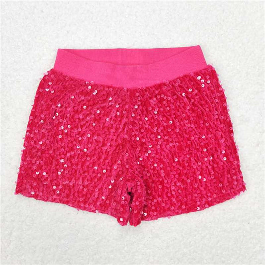 RTS NO MOQ Baby Girls Summer Pants SS0351 Dark Pink Sequin Lining Shorts