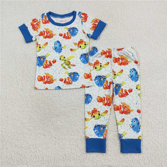 RTS NO MOQ Baby Boys Summer Sets BSPO0419 Fish Turtle Tops Pants Pajamas Clothes Sets