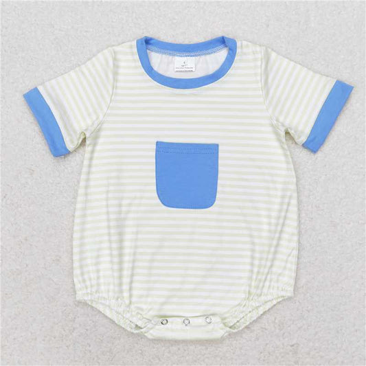 6.6 RTS NO MOQ Baby Boys Summer Bodysuit SR1840 Stripe Pocket Short Sleeve Rompers