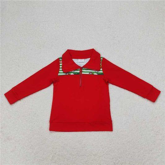 RTS NO MOQ Baby Boys Long Sleeve BT0726 Christmas Stripe Green Zip Pullovers Tops
