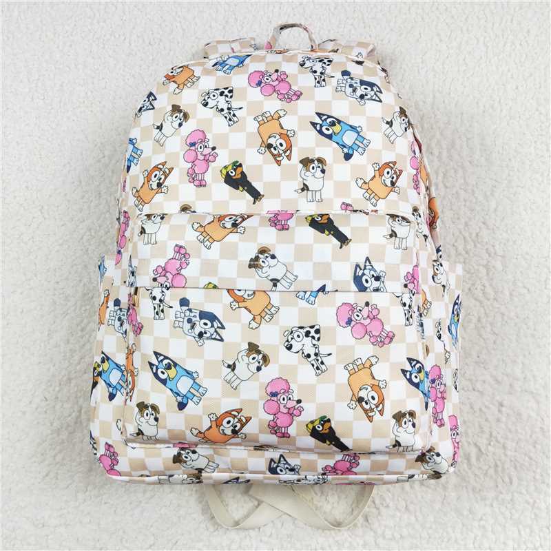 RTS NO MOQ Baby Kids Backpacks	BA0187 Khaki Plaid Dogs Checkered Back Bags