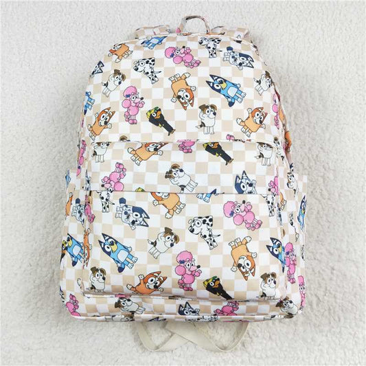 RTS NO MOQ Baby Kids Backpacks	BA0187 Khaki Plaid Dogs Checkered Back Bags