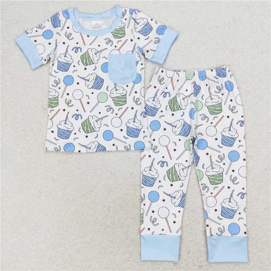RTS NO MOQ Baby Boys Summer Sets BSPO0410 Cup Cake Pockets Tops Pants Pajamas Clothes Sets