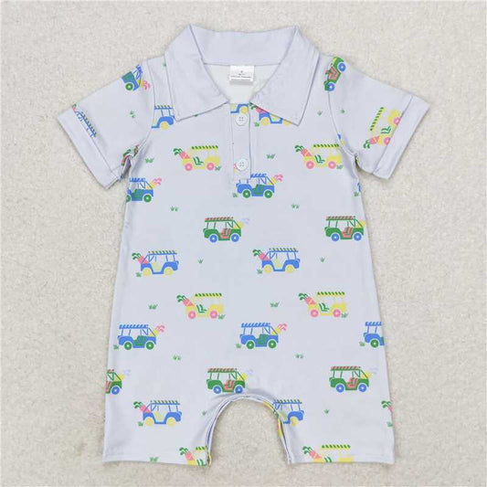 6.6 RTS NO MOQ Baby Boys Summer Bodysuit SR0982 Golf Blue Short Sleeve Rompers
