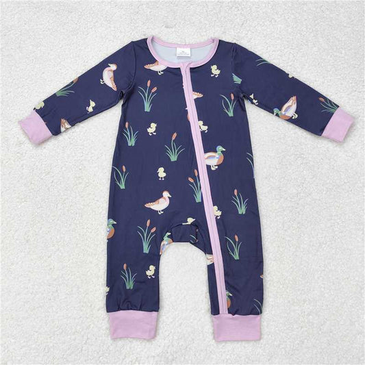 6.4 RTS NO MOQ Baby Boys Bodysuit LR1036 Fall Ducks Lavender Zip Long Sleeve Rompers