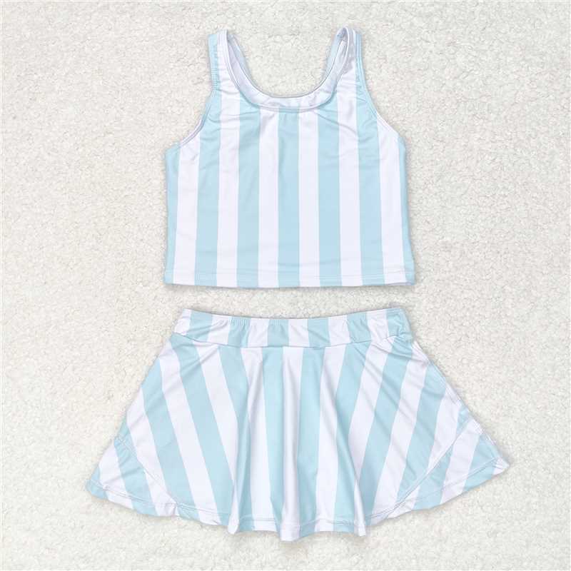 GSD0990 Baby Girls Summer Blue Stripes Top Skirts Active Wear Clothes Sets