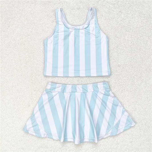 GSD0990 Baby Girls Summer Blue Stripes Top Skirts Active Wear Clothes Sets