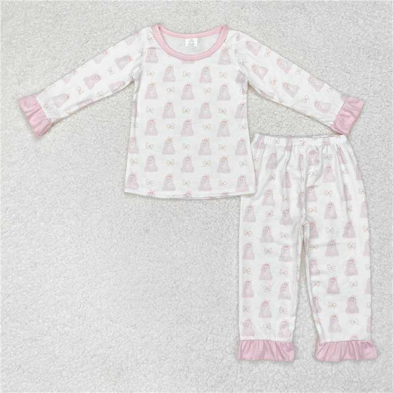 GLP1311 Baby Girls Pink Halloween Ghost Top Pants Bamboo Pajamas Clothes Sets