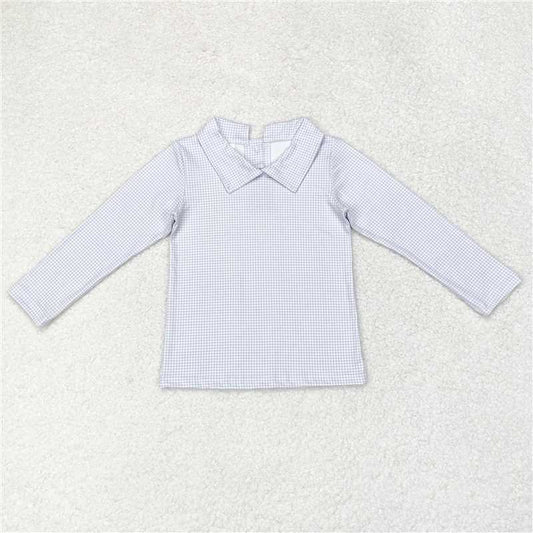 RTS NO MOQ Baby Boys Long Sleeve BT0752 Light Blue Plaid Color Tee Shirts Tops