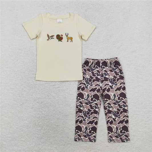 RTS NO MOQ Baby Boys Summer Sets BSPO0445 Duck Turkey Deer Top Camo Pants Clothes Sets