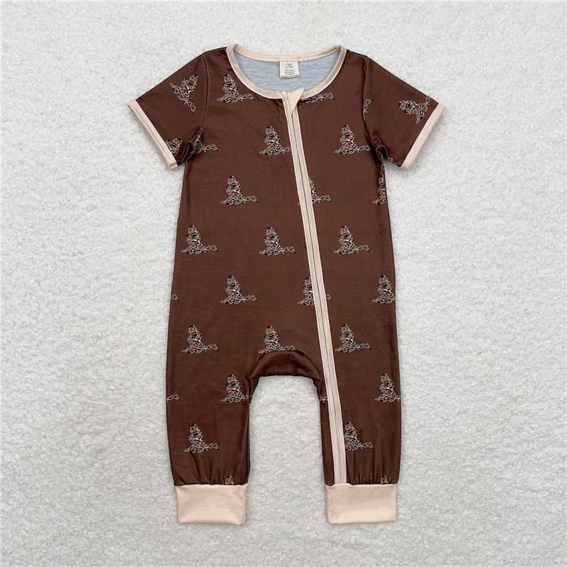 6.6 RTS NO MOQ Baby Boys Summer Bodysuit SR1898 Short Sleeve Brown Camo Duck Zip Rompers