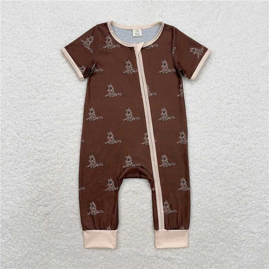 6.6 RTS NO MOQ Baby Boys Summer Bodysuit SR1898 Short Sleeve Brown Camo Duck Zip Rompers