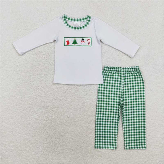 6.26 RTS NO MOQ Baby Boys Sets BLP0603 Christmas Snowman Top Checkered Pants Clothes Sets
