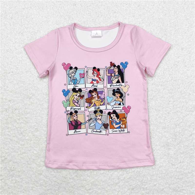 RTS NO MOQ Summer Baby Girls Short Sleeve GT0676 Pink Short Sleeve Princess Tee Shirts Tops