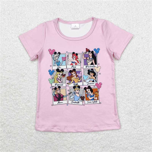 RTS NO MOQ Summer Baby Girls Short Sleeve GT0676 Pink Short Sleeve Princess Tee Shirts Tops